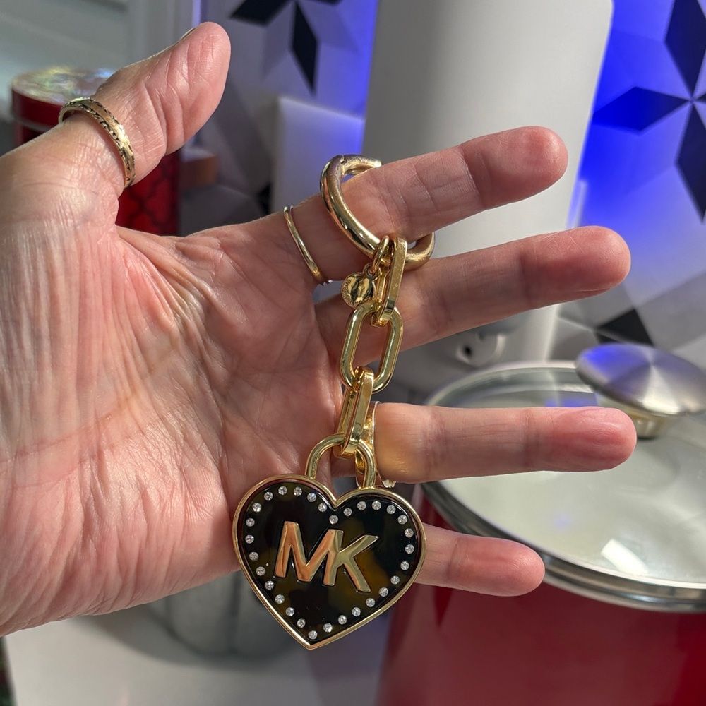 Michael Kors Black and Gold Heart Key Holder or Bag charm
